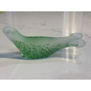 Vintage Green Frosted Glass Seal Sea Lion Statue Figurine Paperweight 4 x 2